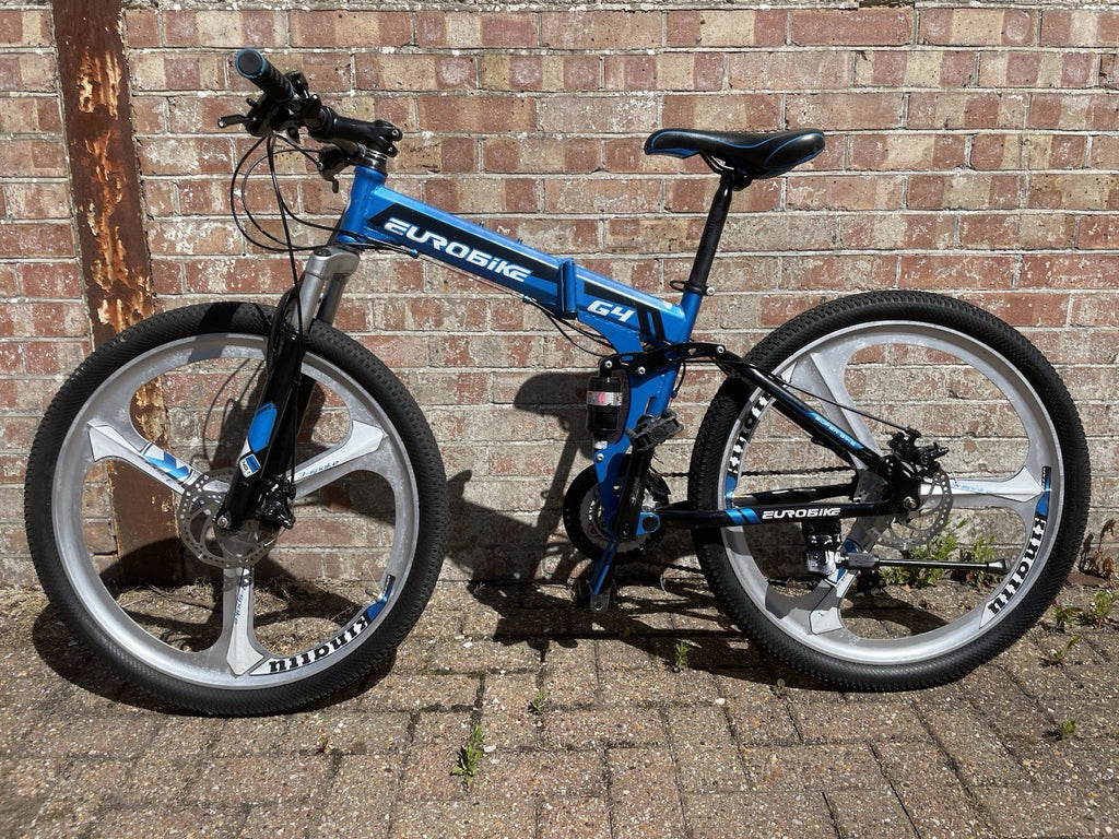 EUROBIKE G4 Folding Full Suspension Mountain Bike 26in Disc Brakes Blue