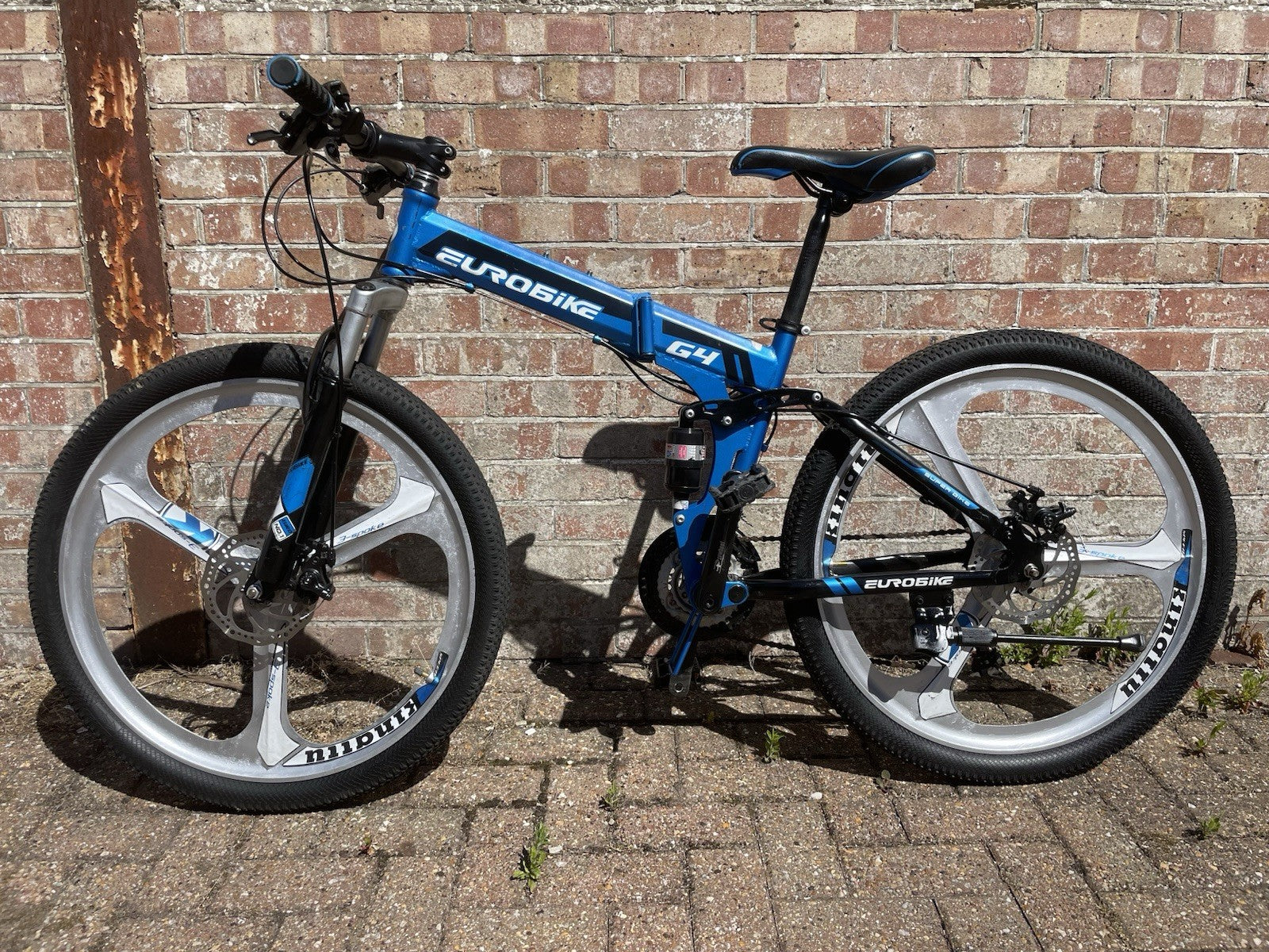 EUROBIKE G4 Folding Full Suspension Mountain Bike 26in Disc Brakes Blue