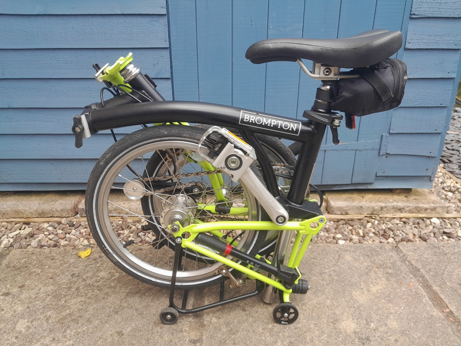 Brompton 3 speed custom matt black and lime lots of extras and upgrades