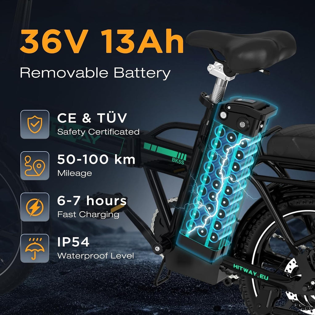 HITWAY BK5S 16 Inch Folding Bike 100km Range Black