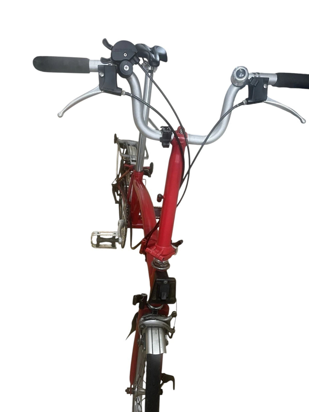 Brompton Folding Bike 3-Speed, Red, Front Carry Bag, Rear Rack & Rear Light