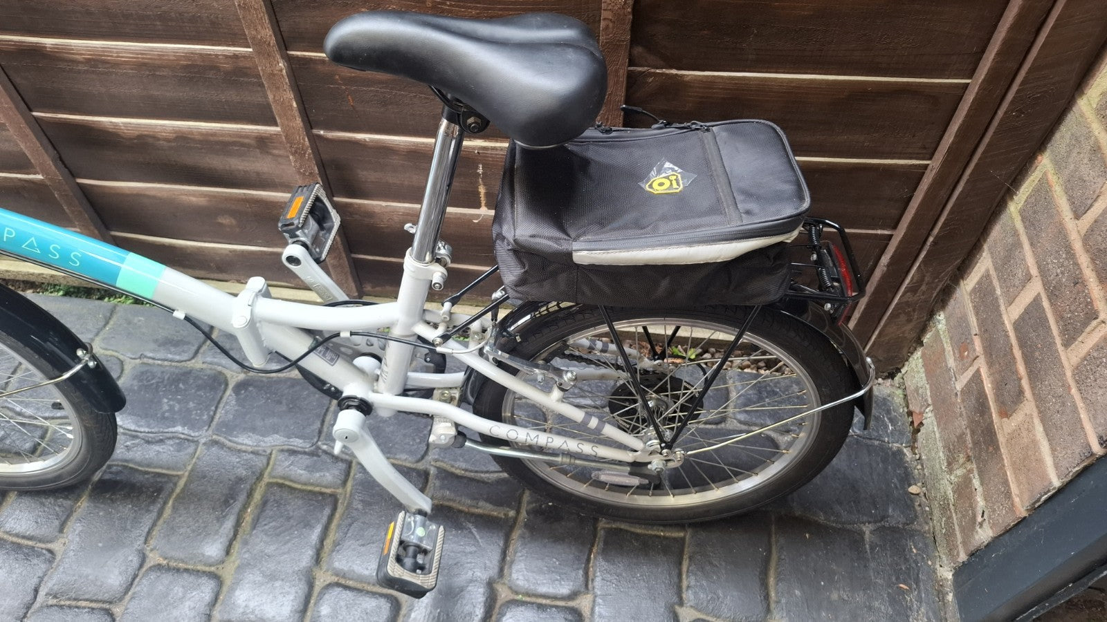 Compass 20in Folding Bike Blue/White/Black Rear Rack & Mudguards