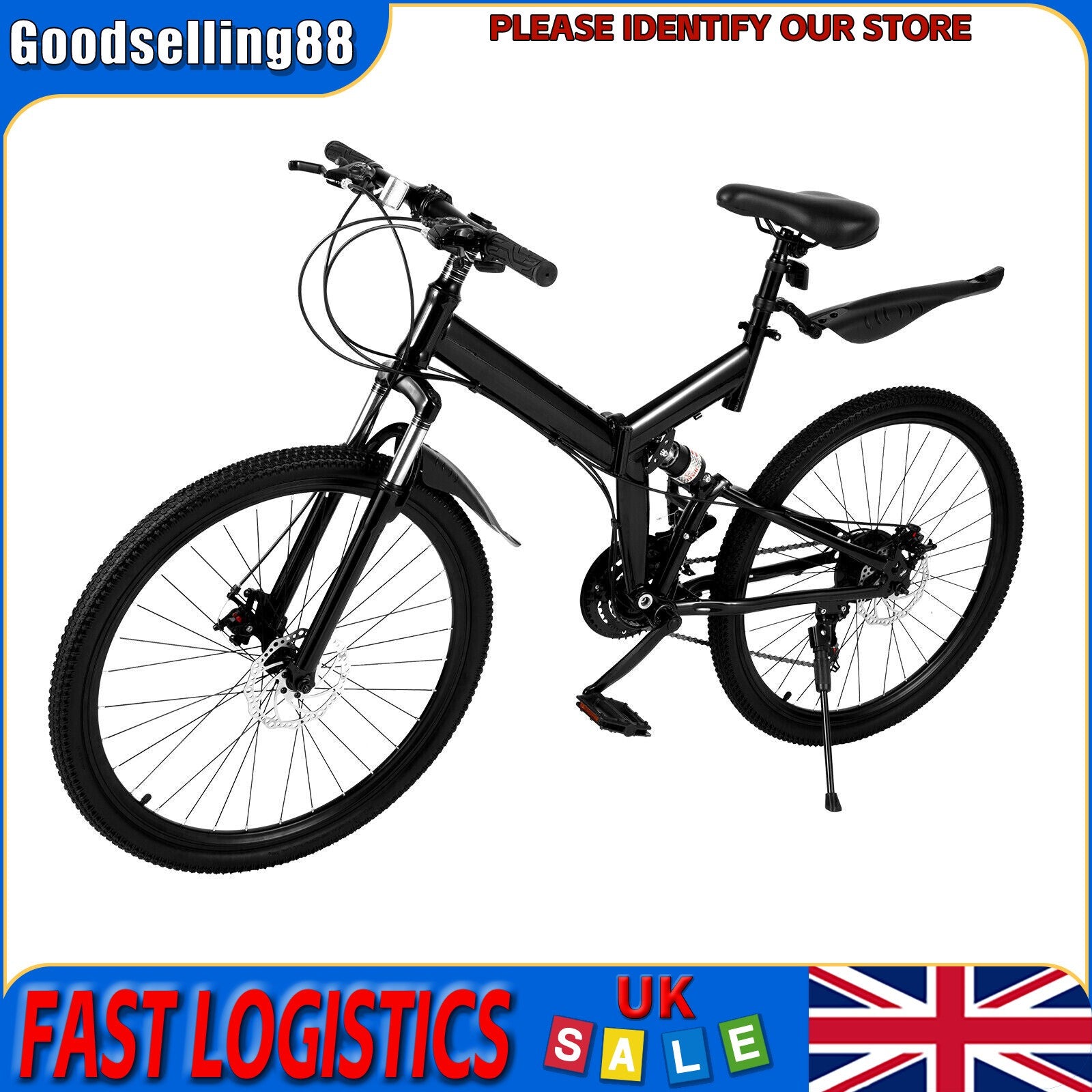 26" 21-Speed Folding Mountain Bike Foldable Bicycle Disc Brake Mountain Bike NEW