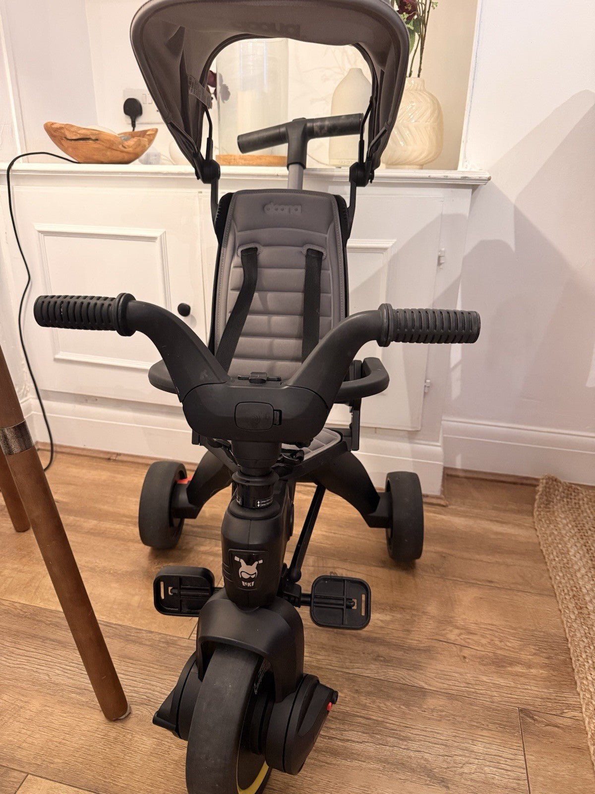 Doona Liki Trike S1 Grey Folding Trike with Push Handle & Canopy