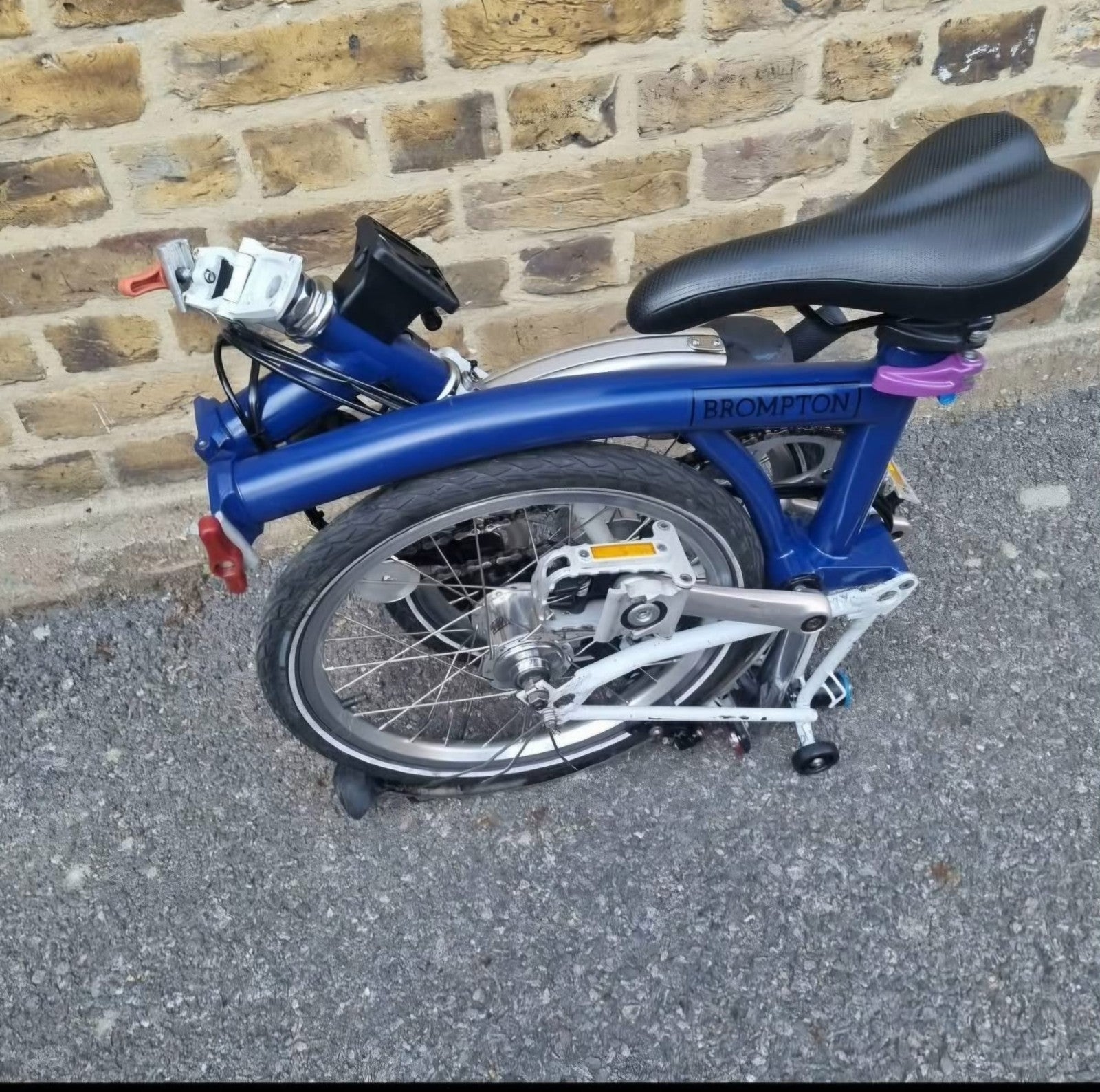 Brompton Folding Bike 16in Blue/White w/ Mudguards Reflectors Side Pull