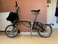 Brompton m6r folding bike, Green with Dynohub lighting, rack & mudguards