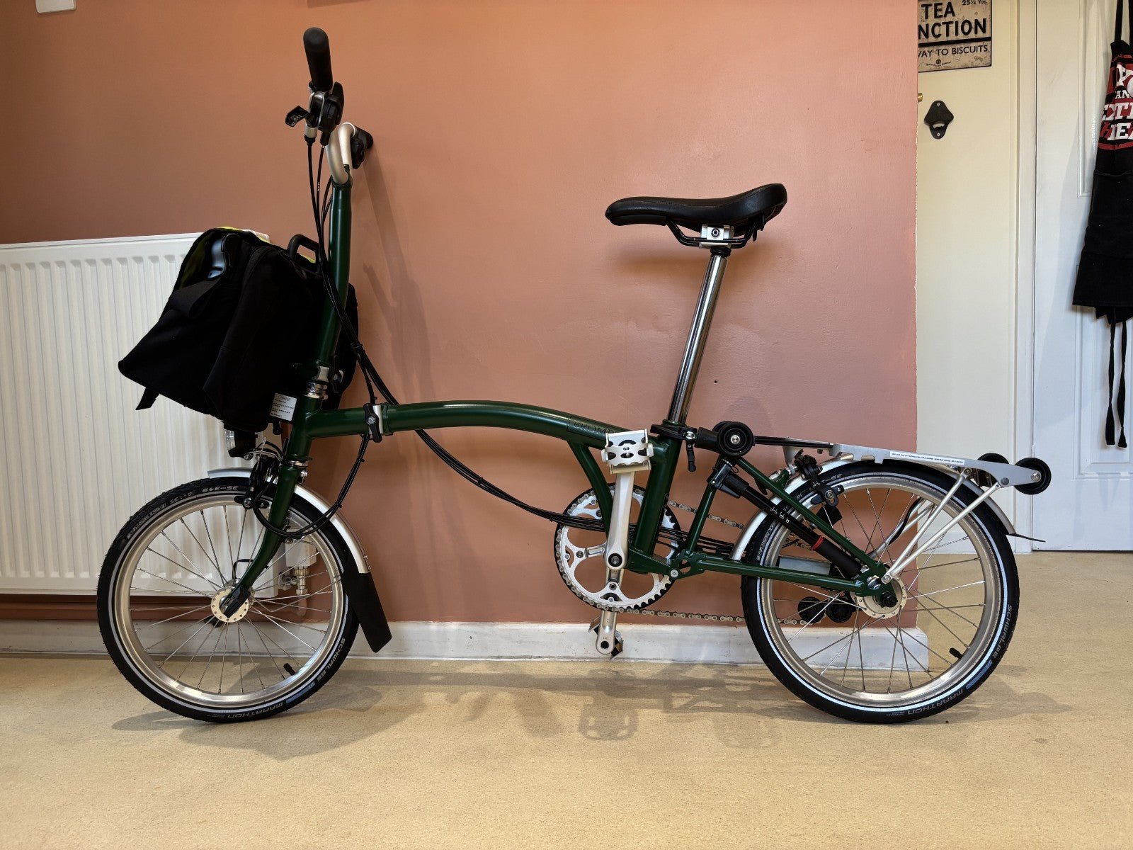 Brompton m6r folding bike, Green with Dynohub lighting, rack & mudguards
