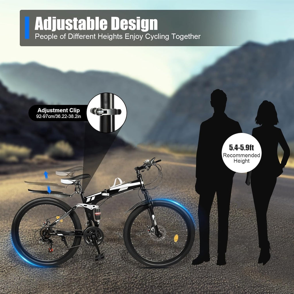 26" Folding 21-Speed Mountain Bike Mens MTB Disc Brake Steel Frame