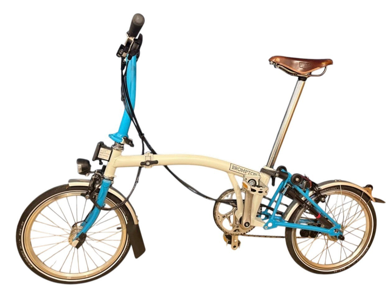 Brompton C Line S6L (6 Speed)  folding bicycle - Off White -Bright Blue