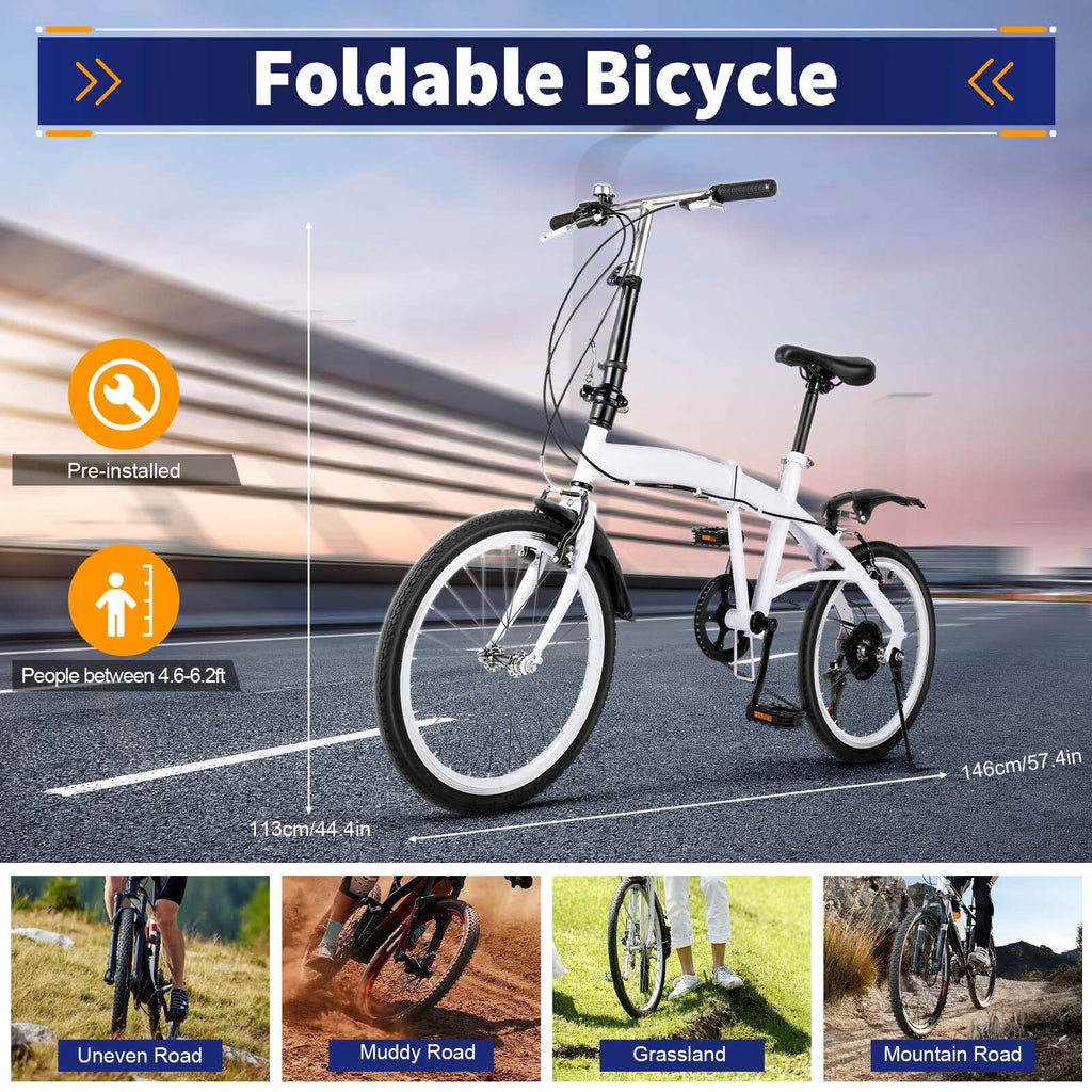 20inch Folding Bike Adjustable 6 Speed Adults Bicycle Alloy Foldable City Bike
