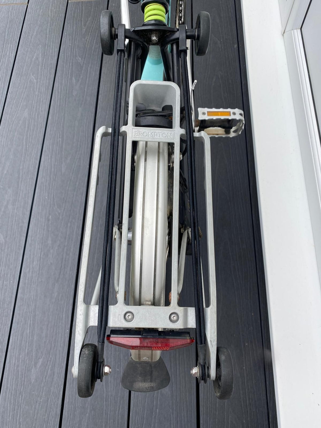 Brompton M3L.  Turkish Green and Black.  With Rear Luggage Rack