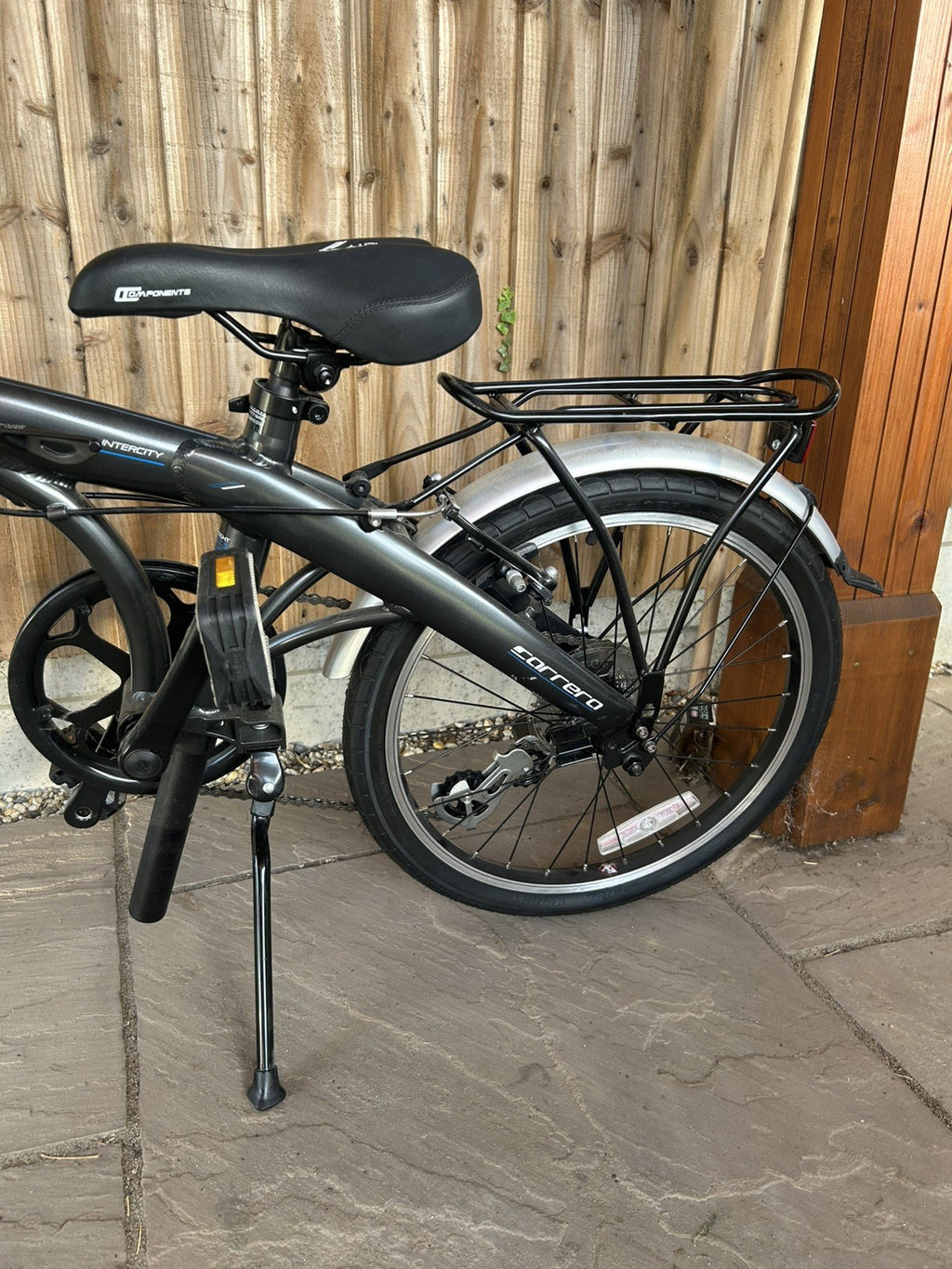 Carrera Intercity 20in Folding Bike Black/Silver Rear Rack Mudguards V-Brake