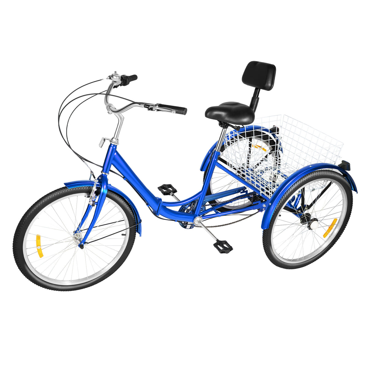 24 Inch Adult Trike Tricycle Foldable 3 Wheel Bike 7-Speed With Storage Basket