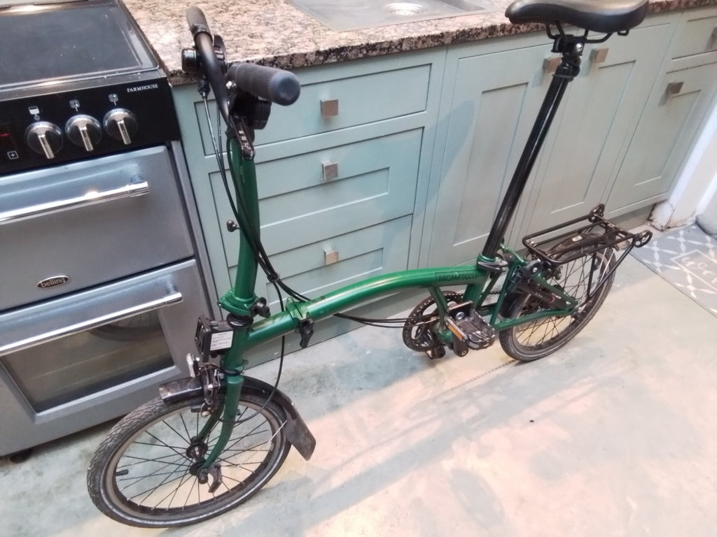 Brompton M6R Folding Bike 6-Speed - Green, w/ Mudguards and Rack - GC