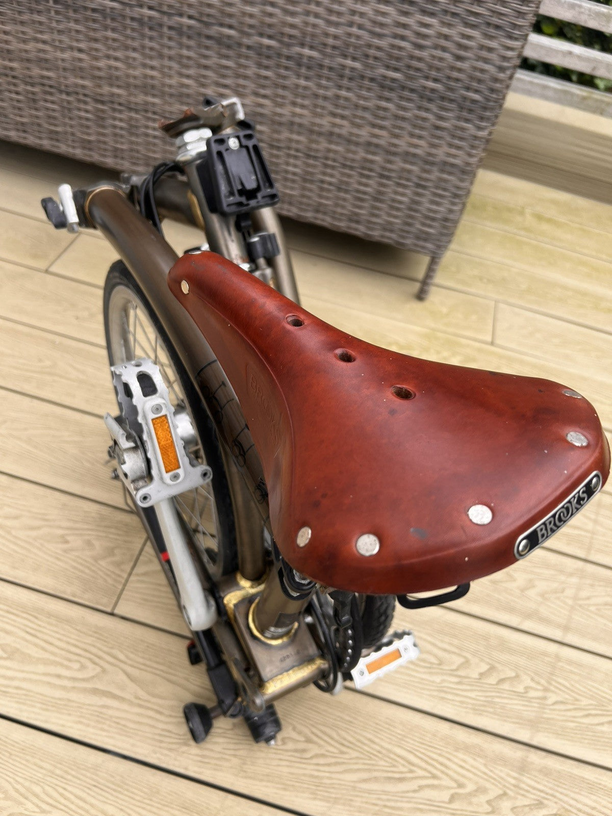 Brompton Folding Bike, Raw Lacquer, Brooks Leather Saddle, Front Bag, Pump, VGC