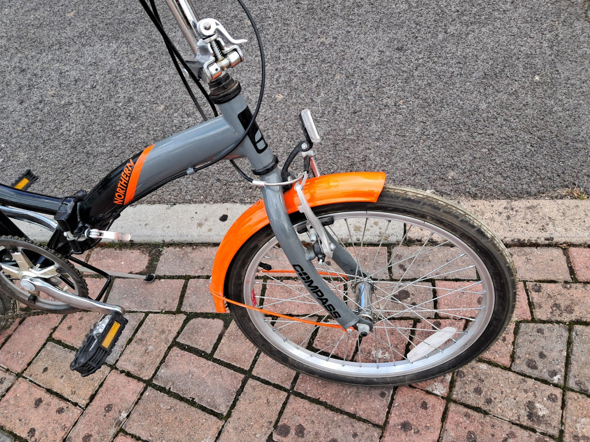 Compass 20in Folding Bike Black/Grey/Orange Mudguards Rear Rack Grip Shifter