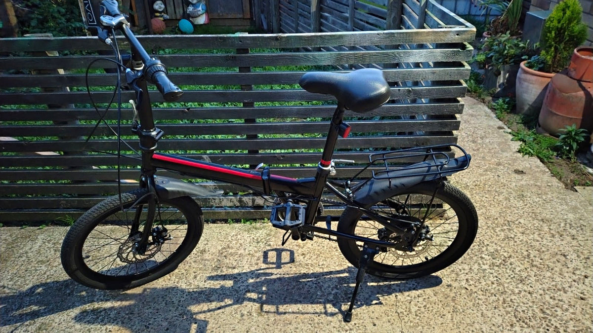 SRAM 20in Folding Bike Black/Red Disc Brakes Mudguards Rear Rack