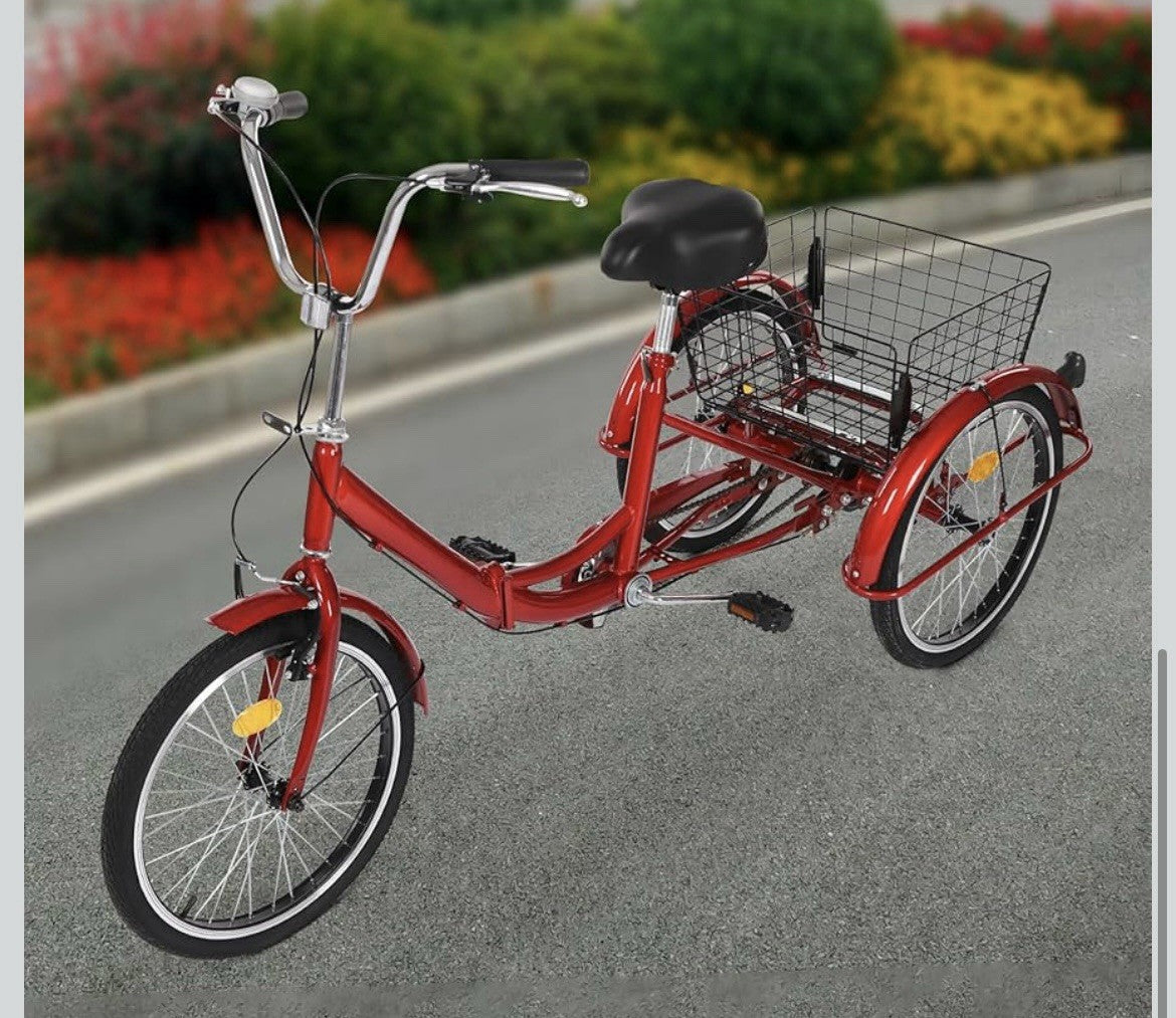 20 Inch Adult Tricycle Folding Model, Seniors Shopping Cargo Trike