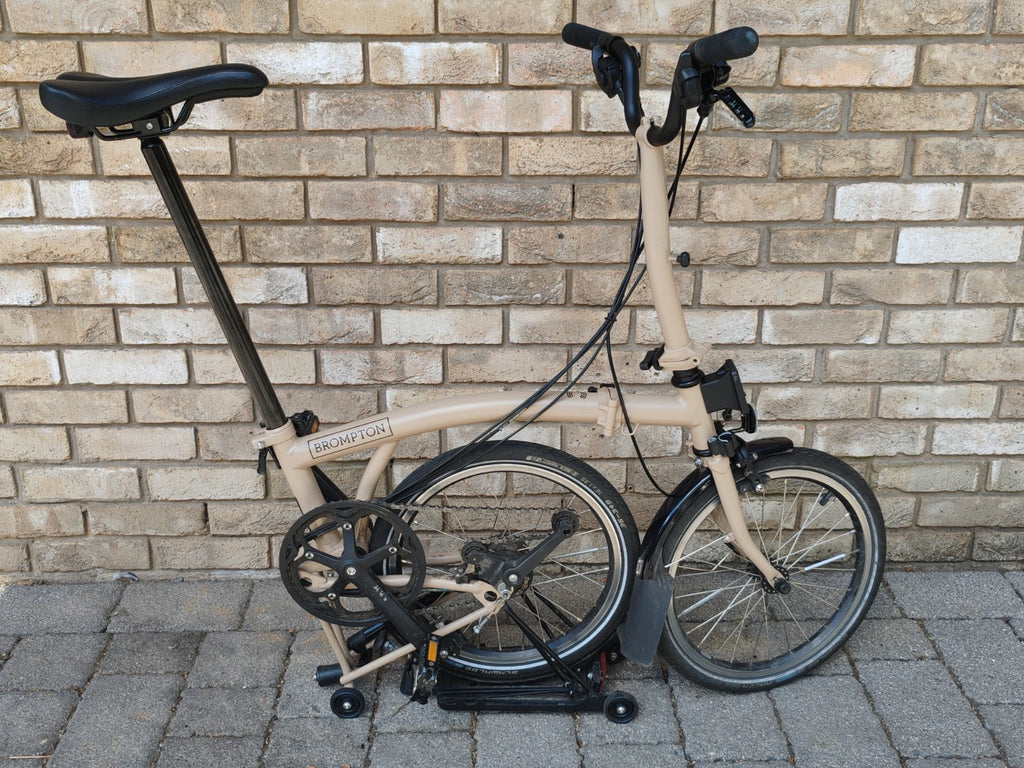 Brompton M6R 6 Speed Folding Bike – Dune Sand – Rear Rack – BikeRegister