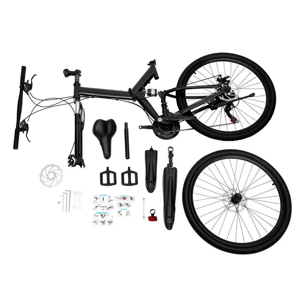 26" Folding Mountain Bike Double Disc Brakes 21 Speed Adult Mountain Bicycle