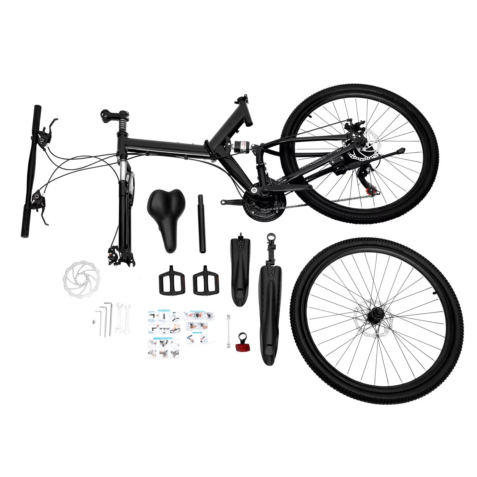 26" Folding Mountain Bike Double Disc Brakes 21 Speed Adult Mountain Bicycle
