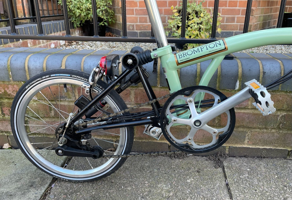 BROMPTON 6-SPEED H-TYPE CUSTOM URBAN TOURER, SAGE GREEN with BLACK EXTREMITIES