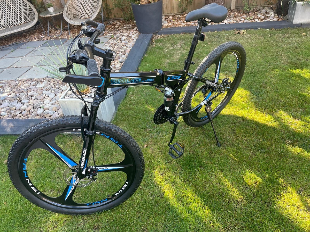 male and female folding mountain bikes - dual susp, disc brakes, multispeed