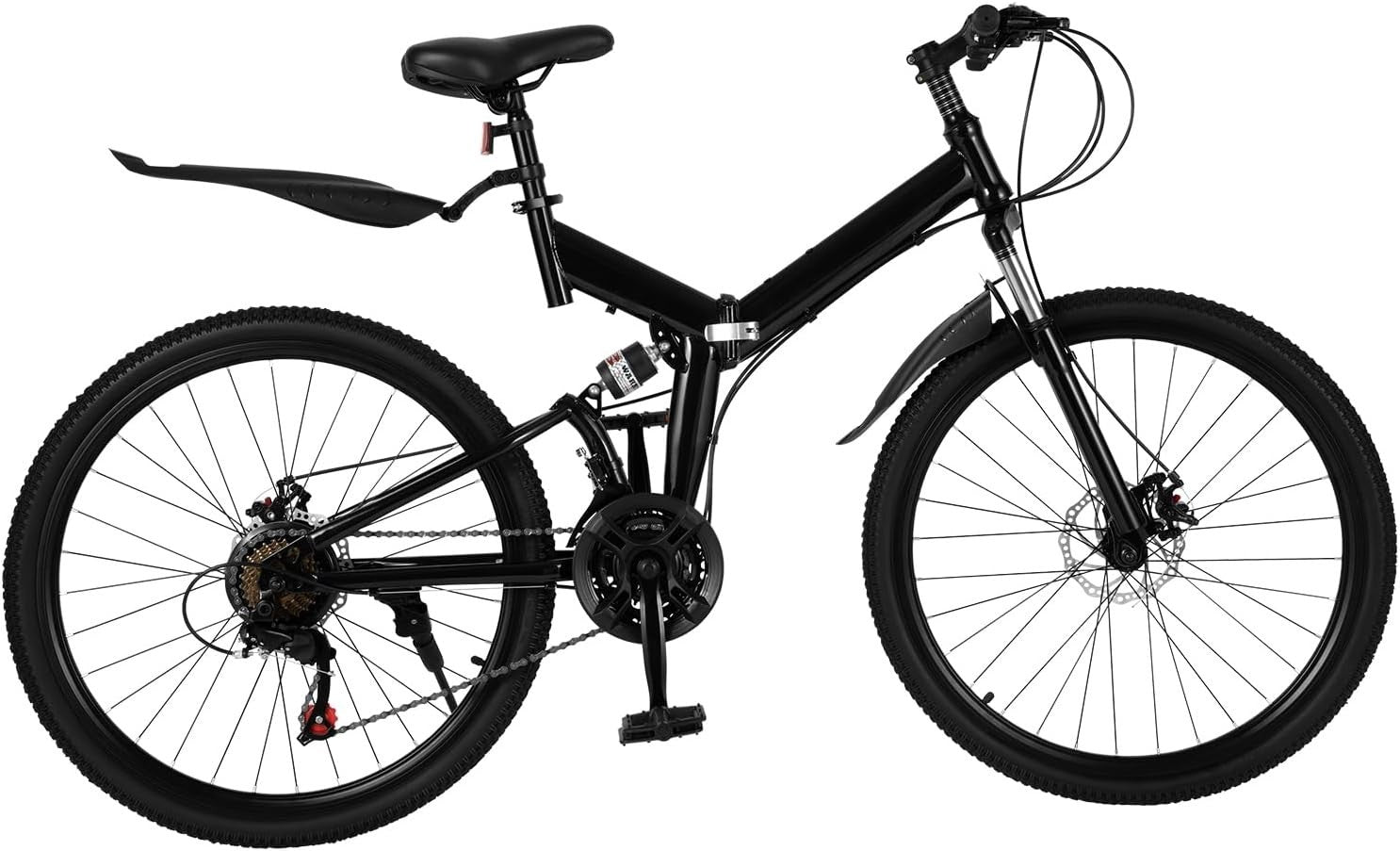 26” Mountain Bike Folding MTB 21 Speed Adjustable Frame Mudguards Durable