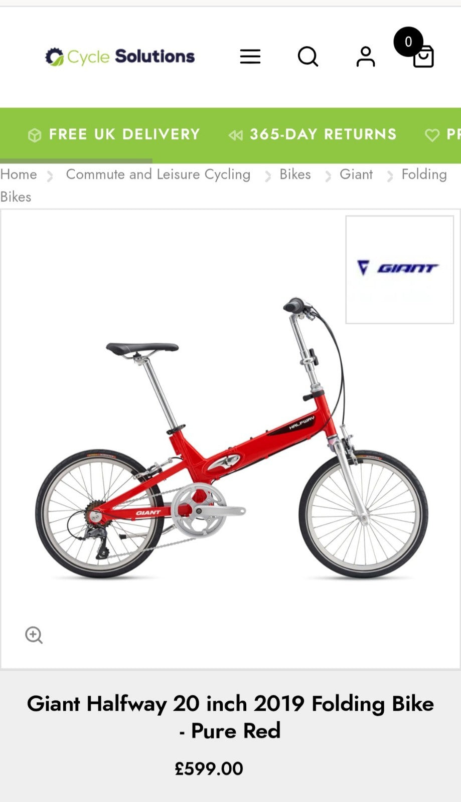 GIANT Halfway Folding Bike. 20'' wheels. 7 speed. VGC. RRP £600