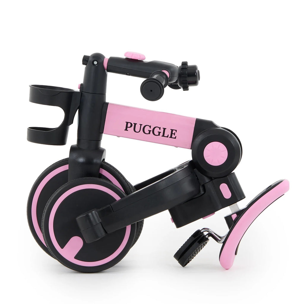 Puggle 3-in-1 Folding Trike & Balance Bike with Parent Handle - Pink