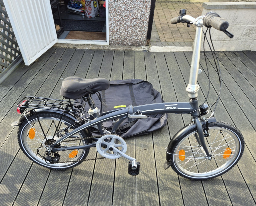 ORUS 20in Folding Bike Grey 7-Speed Grip Shifter V-Brakes Rear Rack