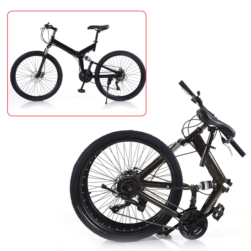 21-Speed Folding Mountain Bike Foldable Bicycle 26" Portable Adult Mountain Bike