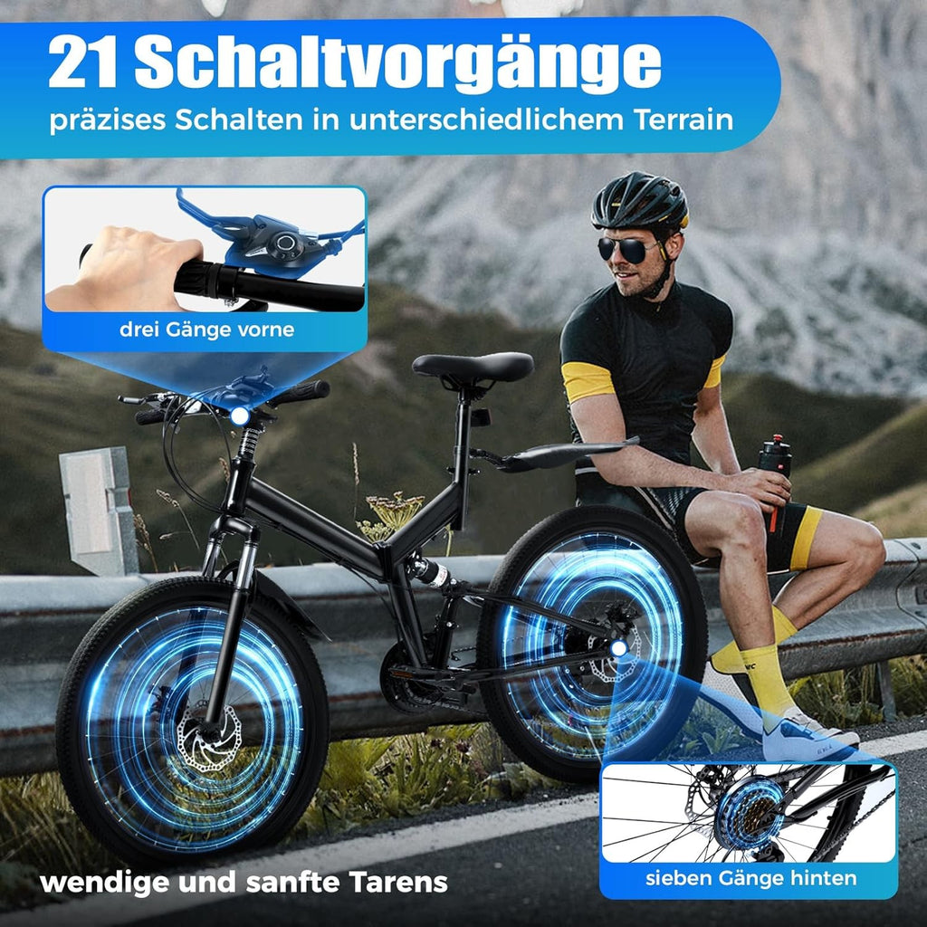 26 In Folding Mountain Bike 21 Speed,Folding Mountain Bike Full-Suspension Carbo