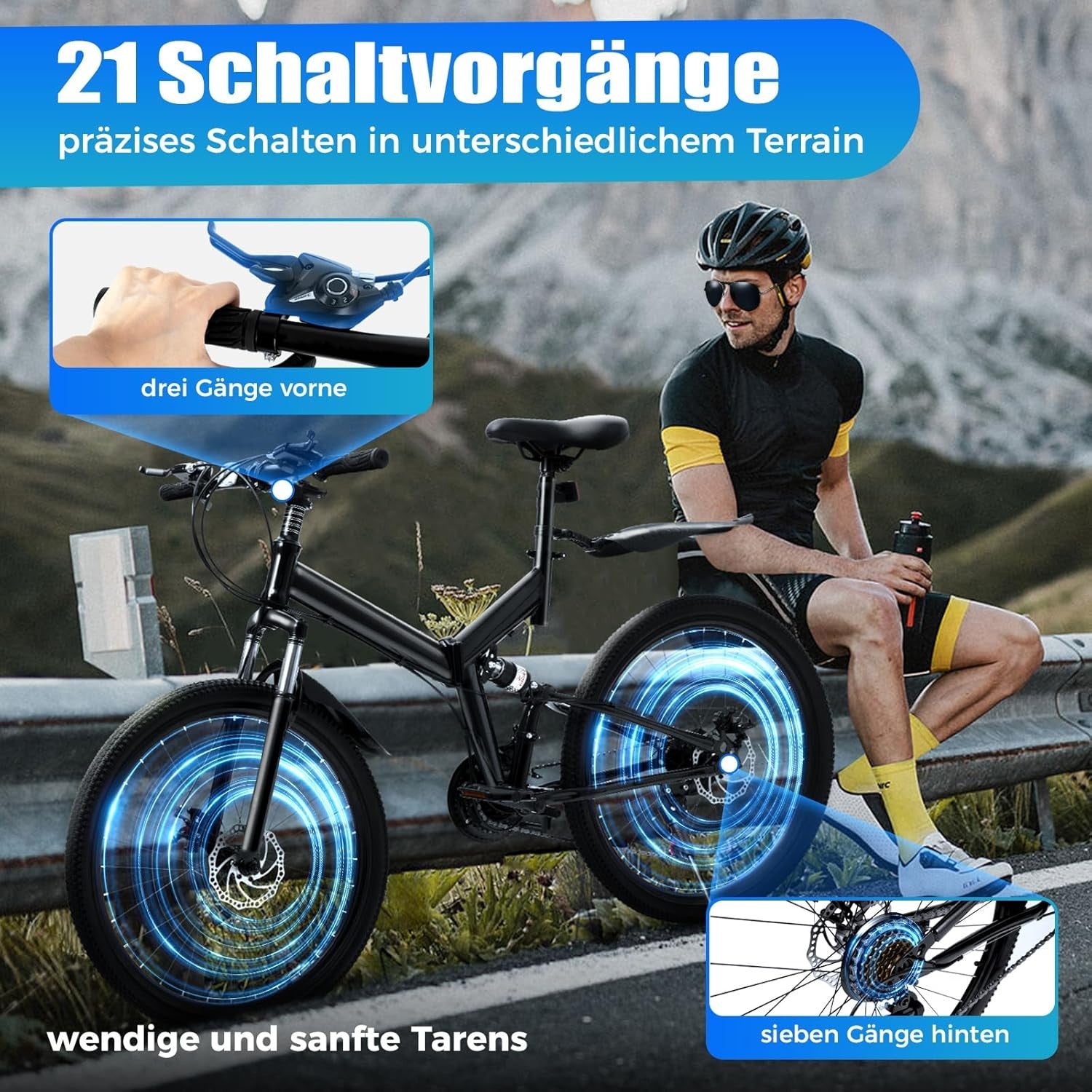 26 In Folding Mountain Bike 21 Speed,Folding Mountain Bike Full-Suspension Carbo