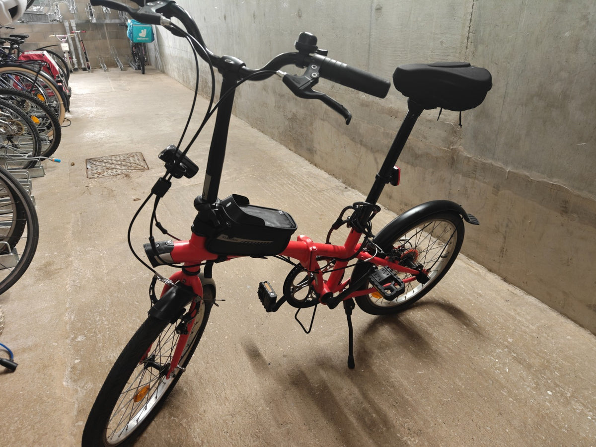 Decathlon BTWIN Tilt 120 Red Folding Bike with Bike Accessories