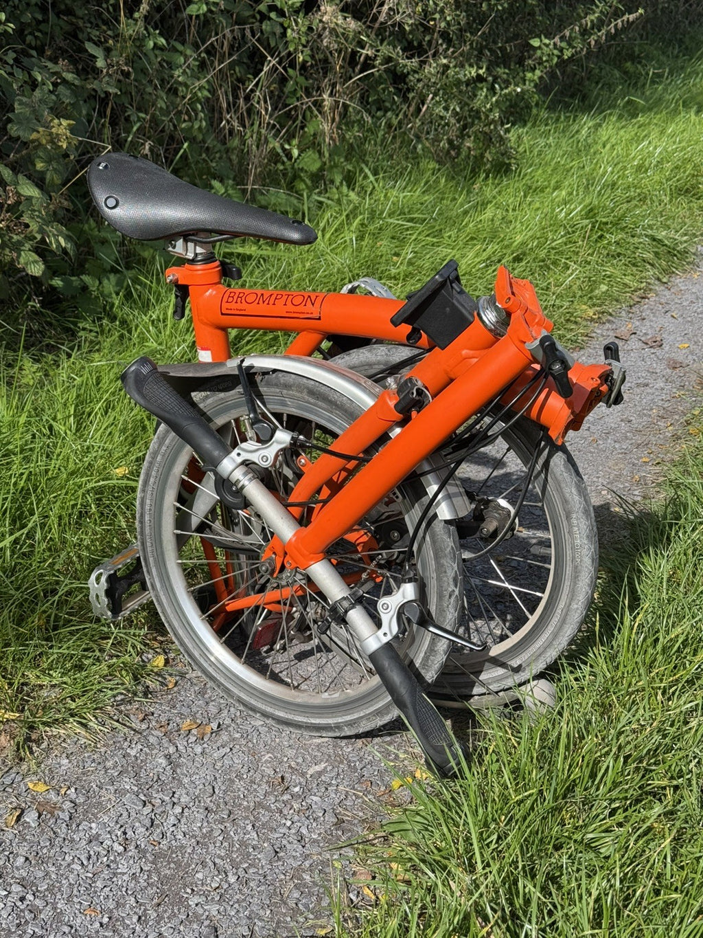 Brompton S3L Orange 3 Speed flat handlebars, Brooks Cambium Saddle