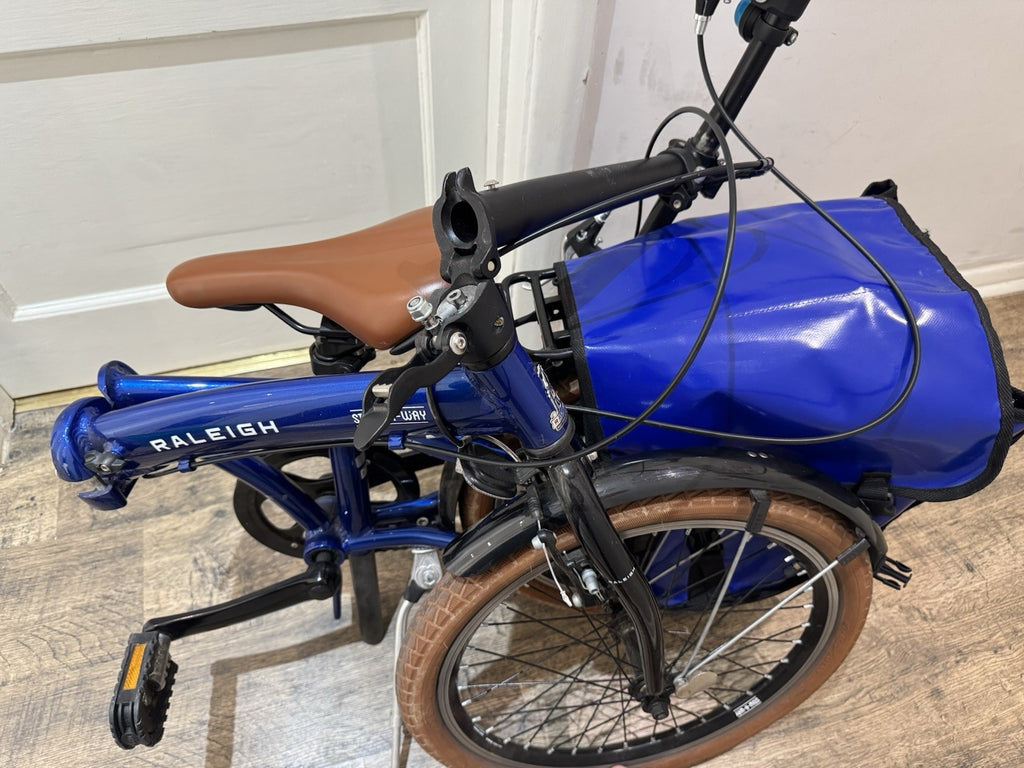 Raleigh Stow-A-Way 20in Folding Bike Blue, Rear Rack, Mudguards, Kickstand