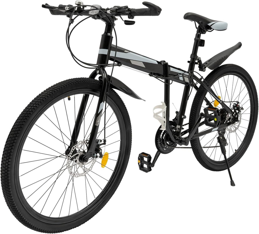 26" Mountain Bike 21-Speed Folding Adult Bike Dual Disc Brakes Safety Gear