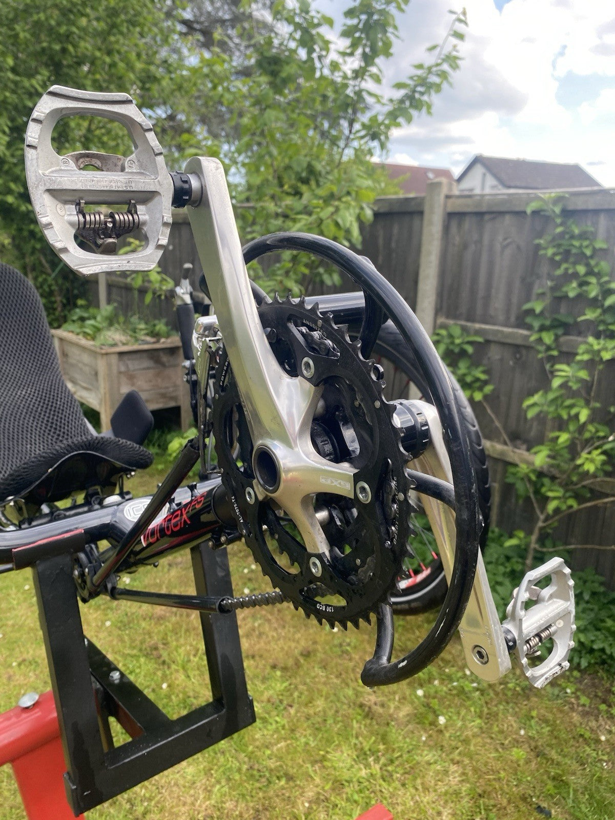 ICE Vortex Recumbent Trike Folding Disc Brakes Rear Suspension 20in Black Red