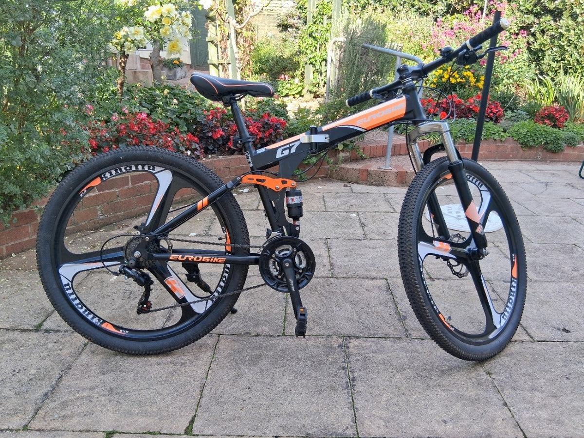 Used EuroBike G7 27.5" Wheels Full Suspension Black/Orange Folding MTB
