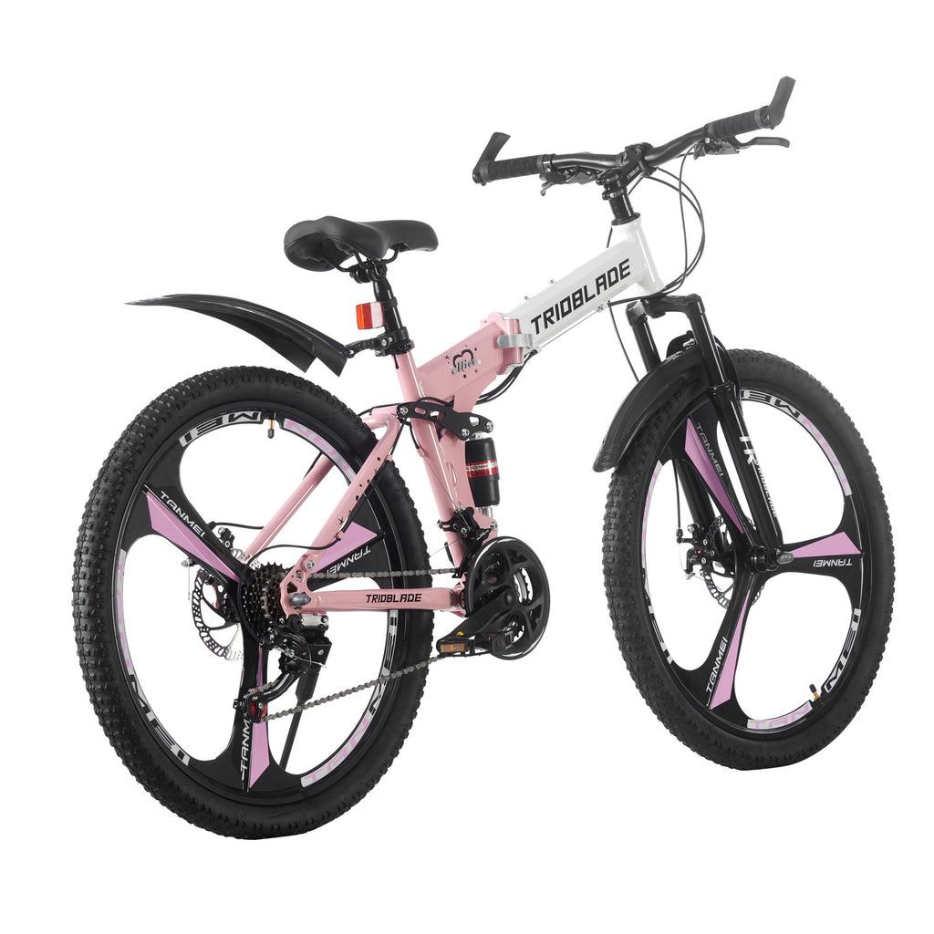 24"26" Folding Mountain Bike 21 Speed Full Suspension Bicycle For Men Women New