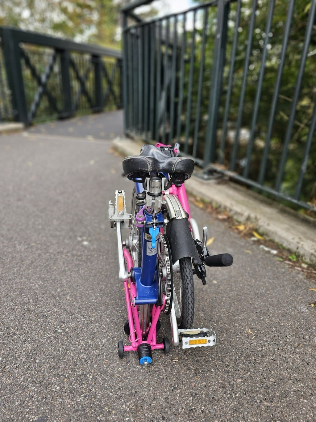Brompton  c line 2012 Folding Bike 16 in M Frame Blue/Pink Mudguards lights