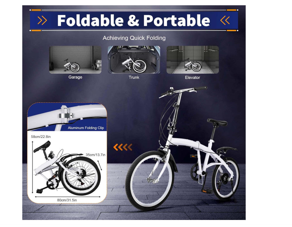 20" Folding Bike Lightweight 6-Speed Adjustable Seat Compact City Ride