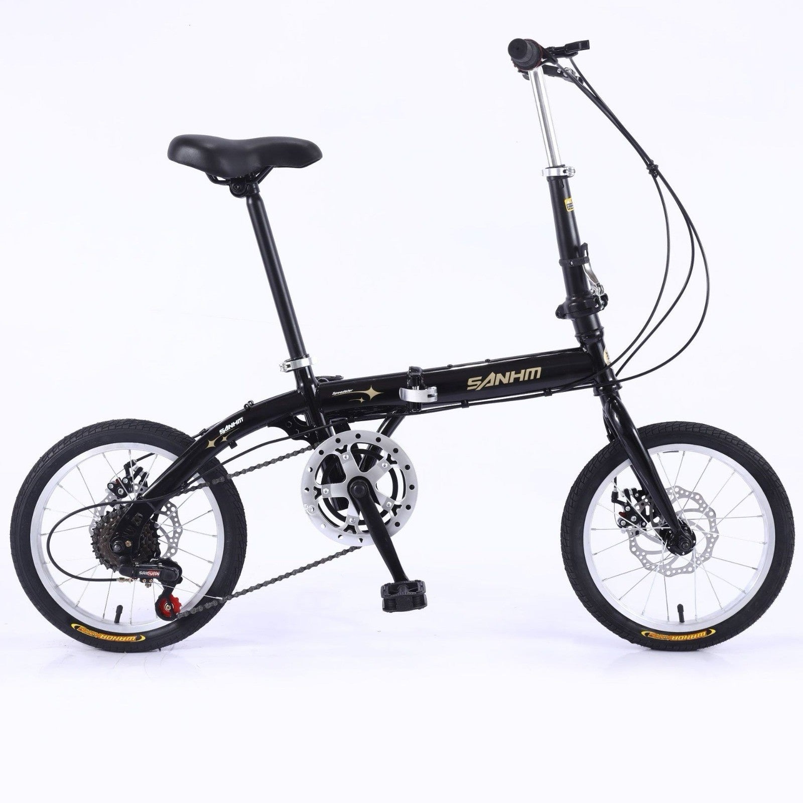 Folding Bicycle 16" Inch Bikes for Adults 6-Speed Foldable City Bicycle Black
