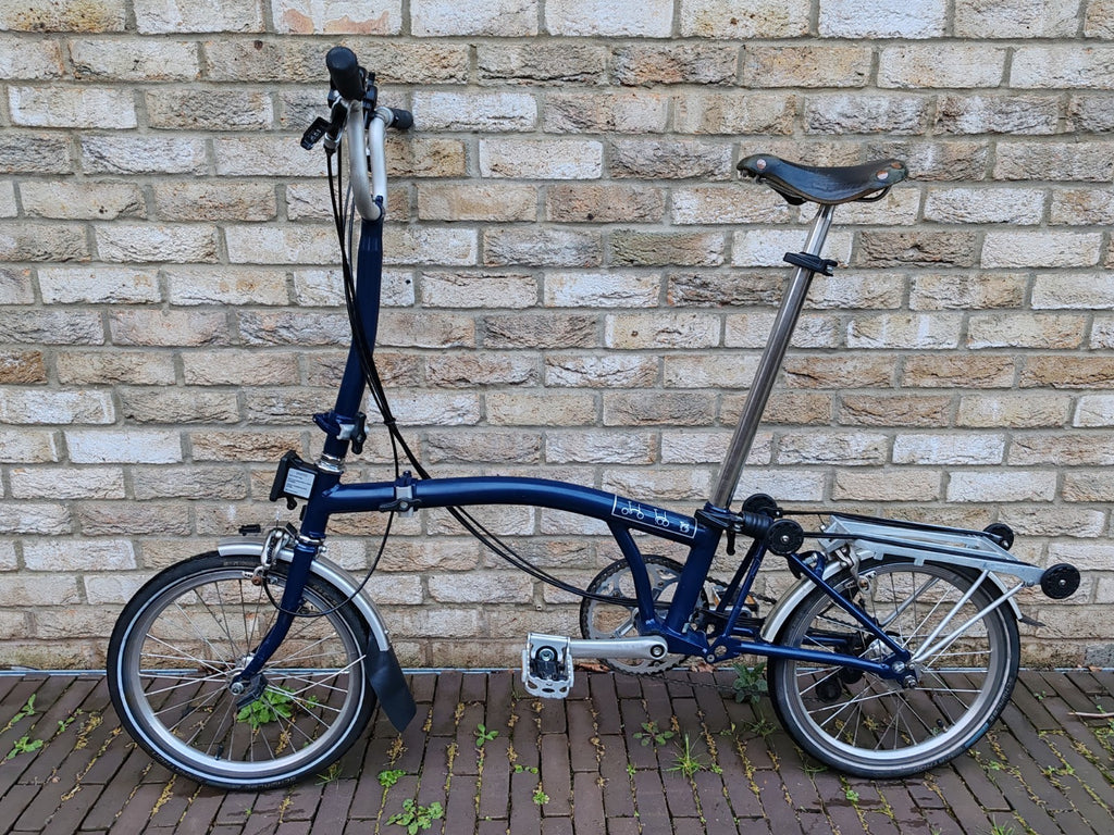 Brompton H6R 6 Speed Folding Bike Rack Brooks Saddle Commuter Blue