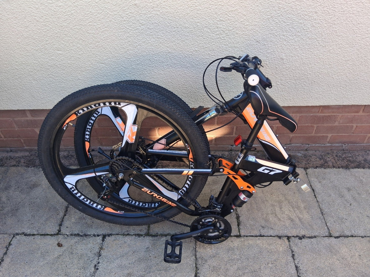 Used EuroBike G7 27.5" Wheels Full Suspension Black/Orange Folding MTB