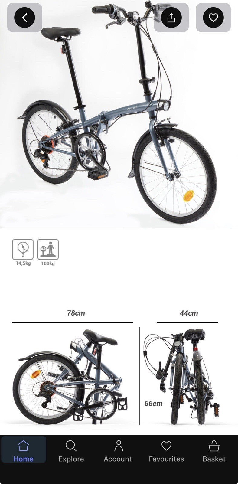 B'Twin Folding Bike Dark Blue Decathlon 20" Wheels Used