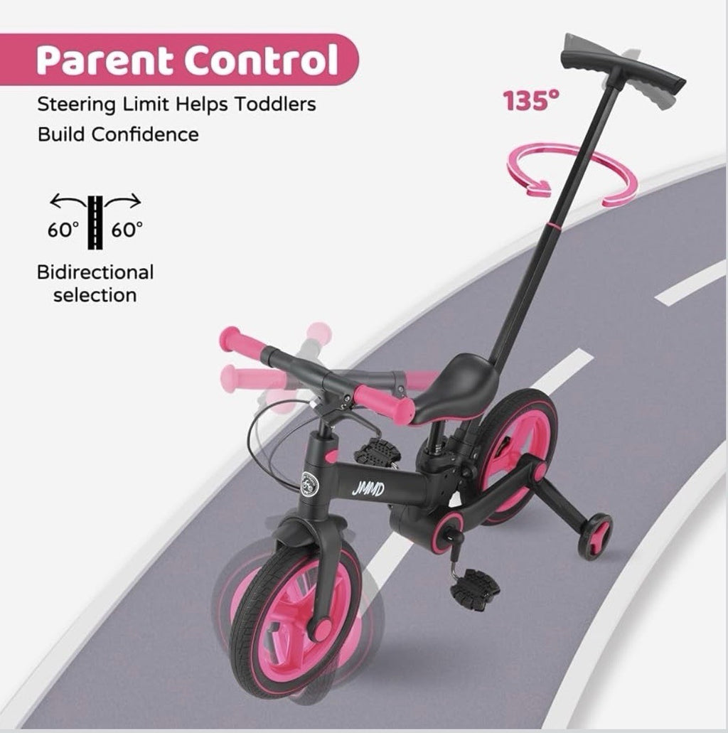 JMMD 6 in 1 Toddler Bike with Push Handle for Kids 18-60 Months, 12" Foldable
