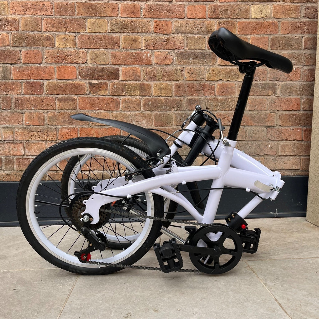 White adult 20 inch folding bike, compact, carbon steel frame, adjustable height