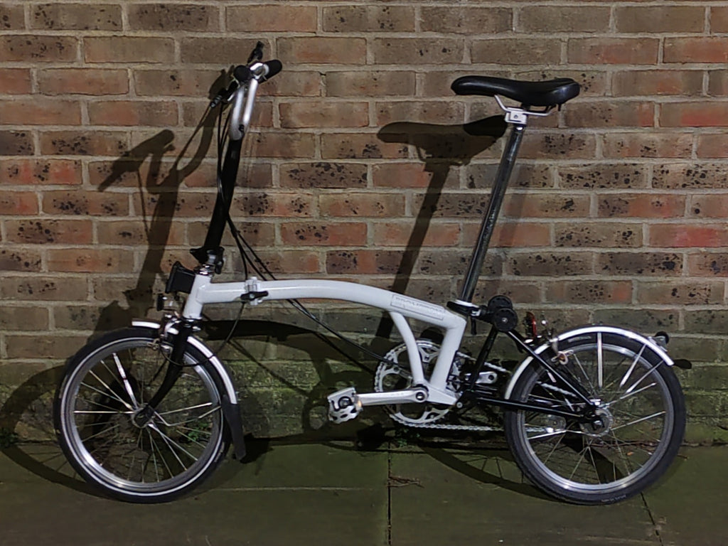 Brompton M3L White 3 Speed Folding Bike High Bar Serviced